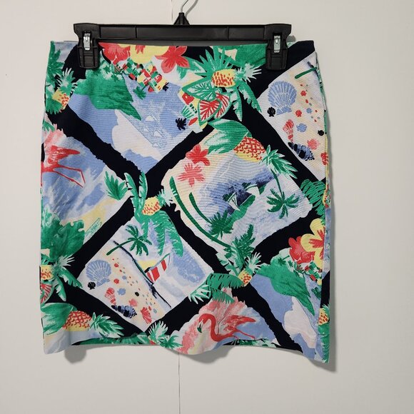 Talbots Blue Green Black Tropical Beach Print Straight A Line Skirt - Size 6 - Picture 1 of 8